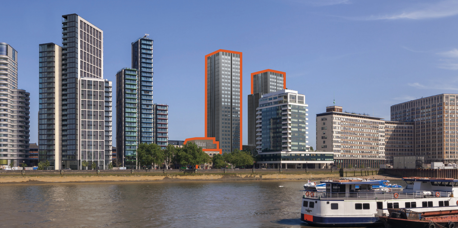 View-from-the-river-showing-the-proposed-development-(outlined-in-red) View from the river showing the proposed development (outlined in red)